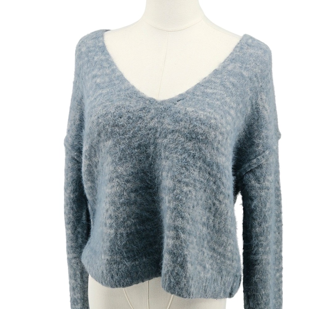 Free People Sweater Pullover Womens S Blue Polyamide V-Neck Oversized Open-Knit
